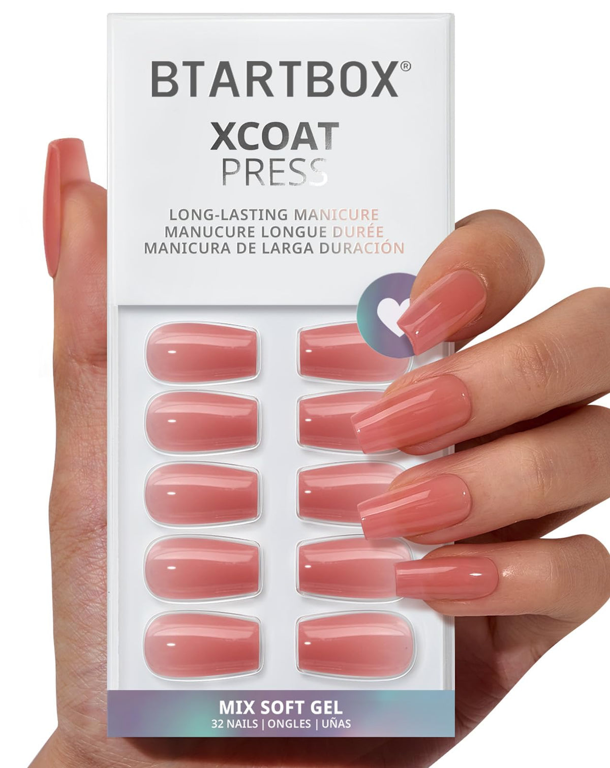 BTArtbox Press On Nails, Extra Short Almond Baby Pink Nails, 32Pcs Full Kit