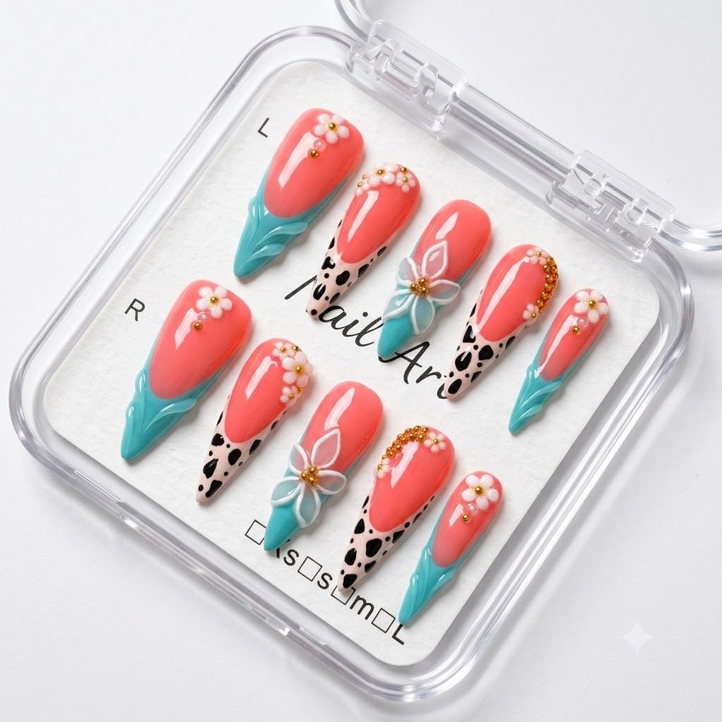 Luxury Long Stiletto Press on Nails Handmade Acrylic False Nails