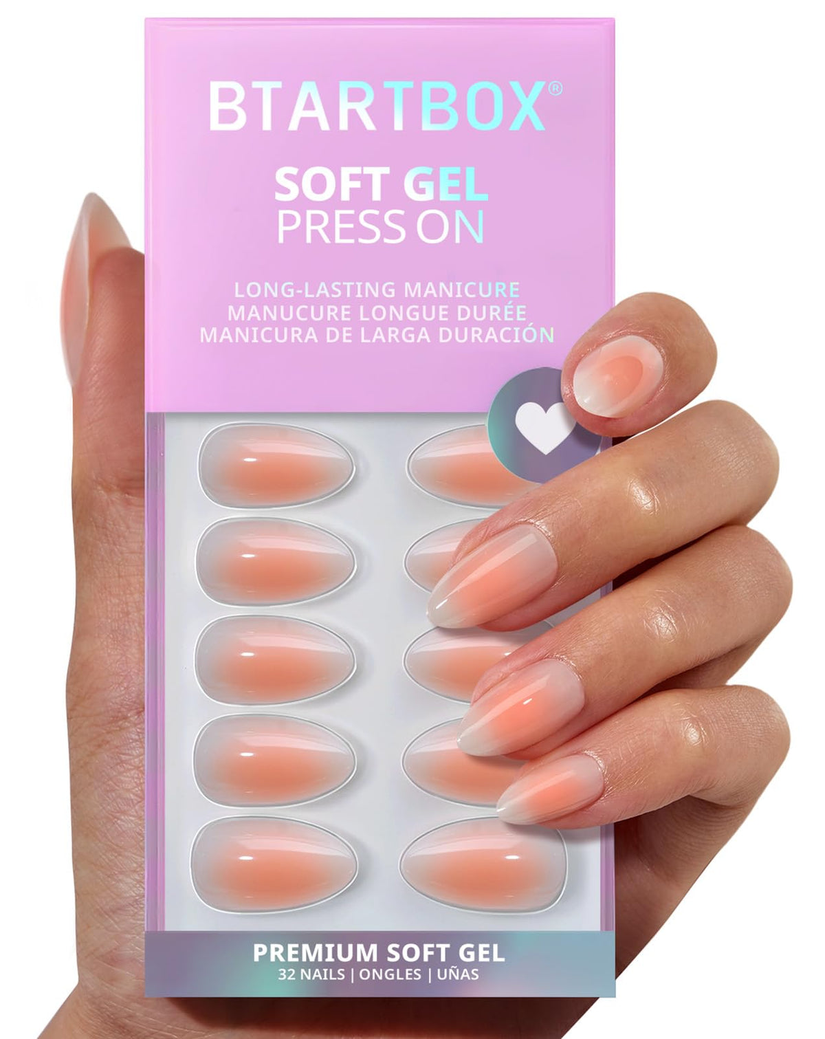 BTArtbox Press On Nails, Extra Short Almond Baby Pink Nails, 32Pcs Full Kit