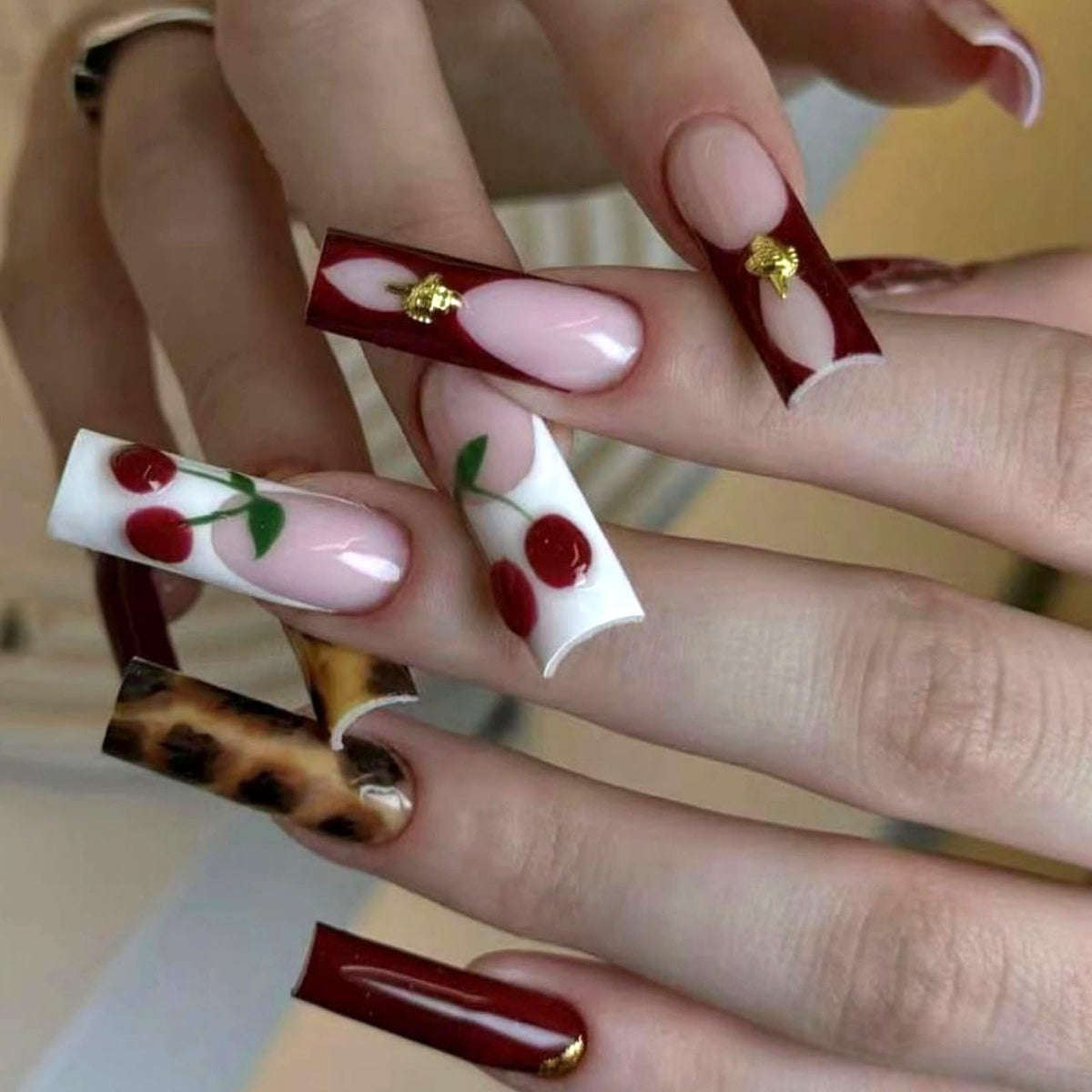 MISUD Press on Nails - Extra Long Square Glue on Nails with French Tip, Acrylic Dollar Money Rhinestone Design 24 pcs