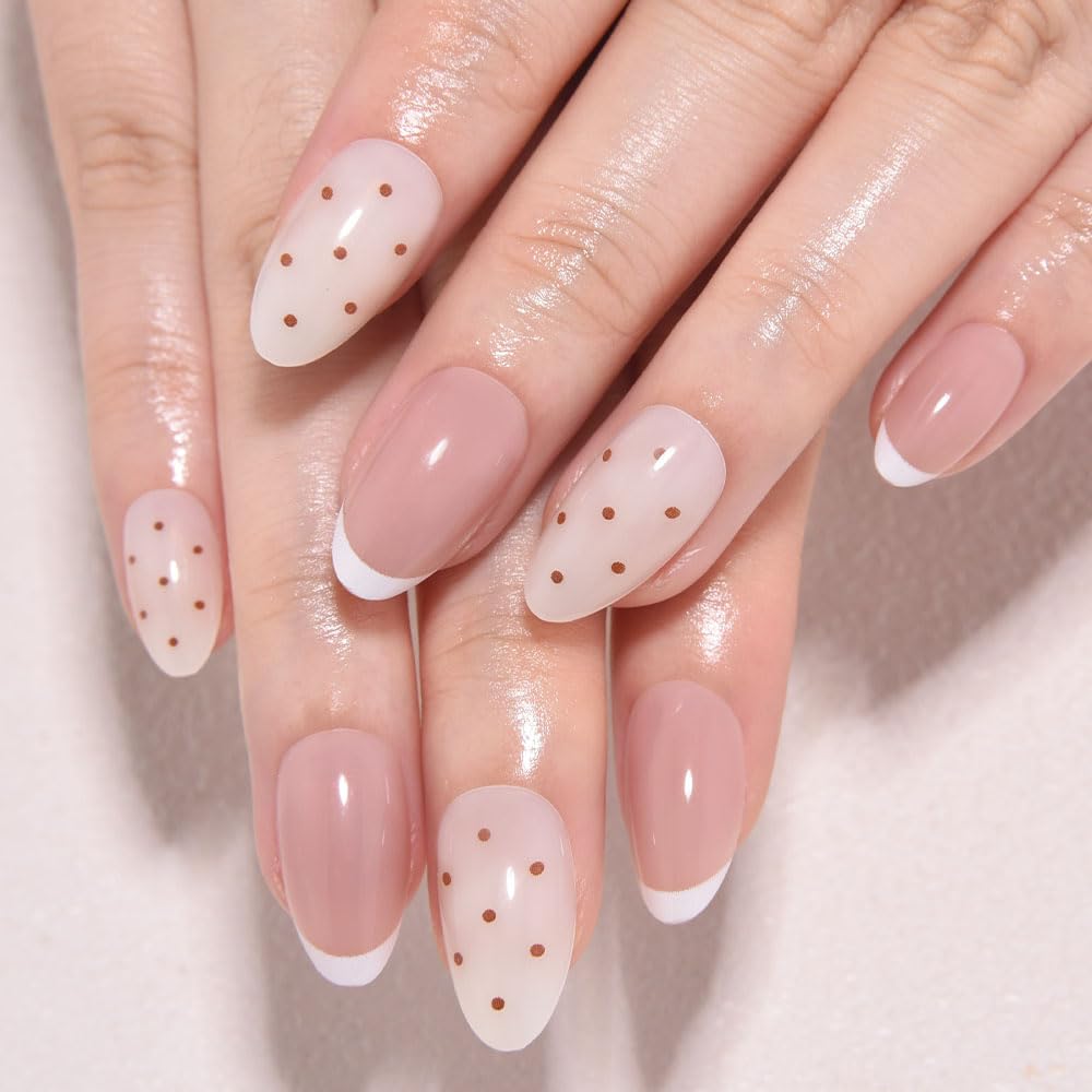 White French Tips Press on Nails, Irregular Gold 3D Lines with Flower & Pearl Design, Reusable Salon Quality Acrylic False Nails for Women, Glue On Nails with Adhesive Tabs for Daily Wear