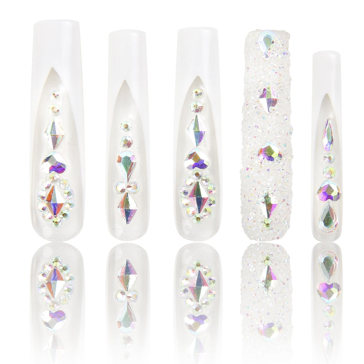 LOVFUL Gold Bling Press On Nails, Stunning Drill Glue On Nails, Luxury Fake Nails, Princess Nails | Handmade Nails l Fake Stick on nails | Square Long 2.2 in | H84(L)