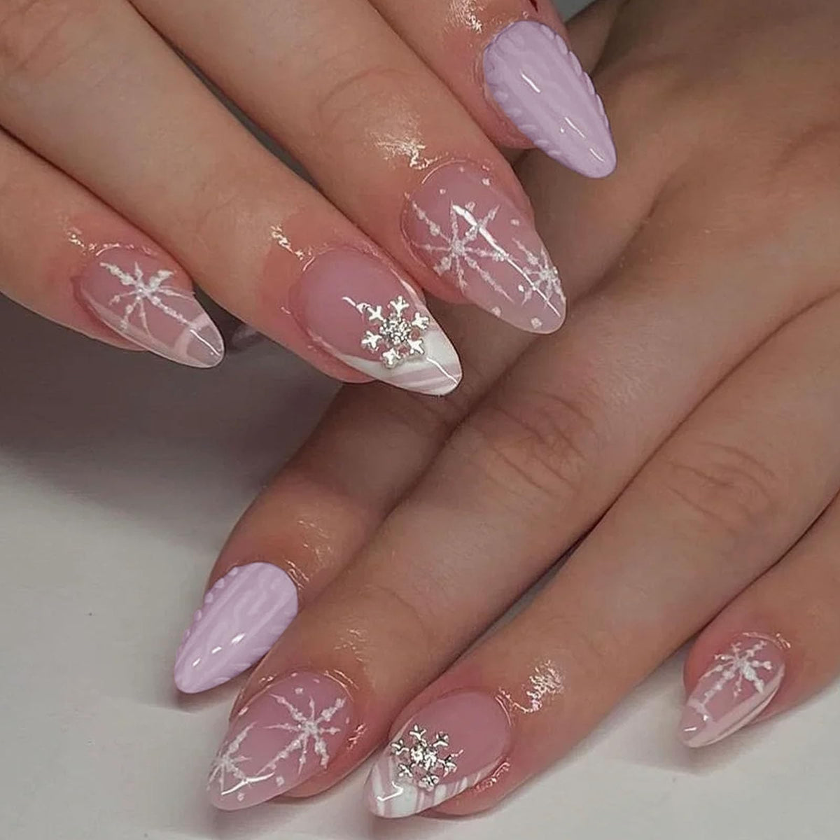 Spring Press on Nails Almond Medium Fake Nails with White Flower Designs French Tip Nails Press ons Light Green False Nails Glossy Glue on Nails Acrylic Nails Nude Stick on Nails for Women 24Pcs