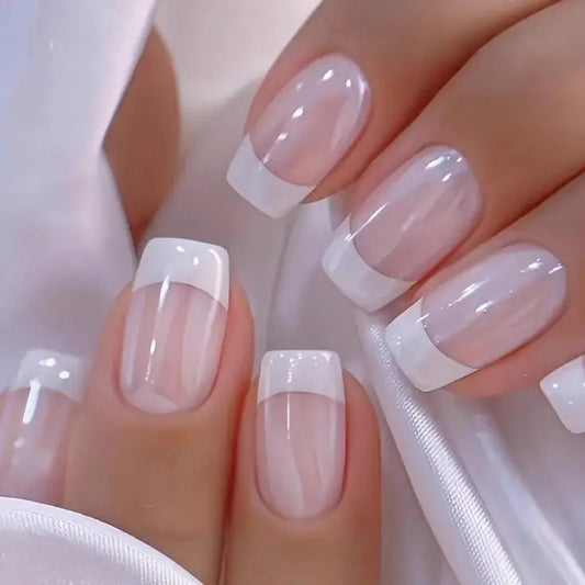 Viral Effortless Glamour Short French Tip Press On Nails 24 Pieces White Minimalist Reusable Acrylic Fake Nails Natural Fit For Women Daily Work Wear Main Character Energy