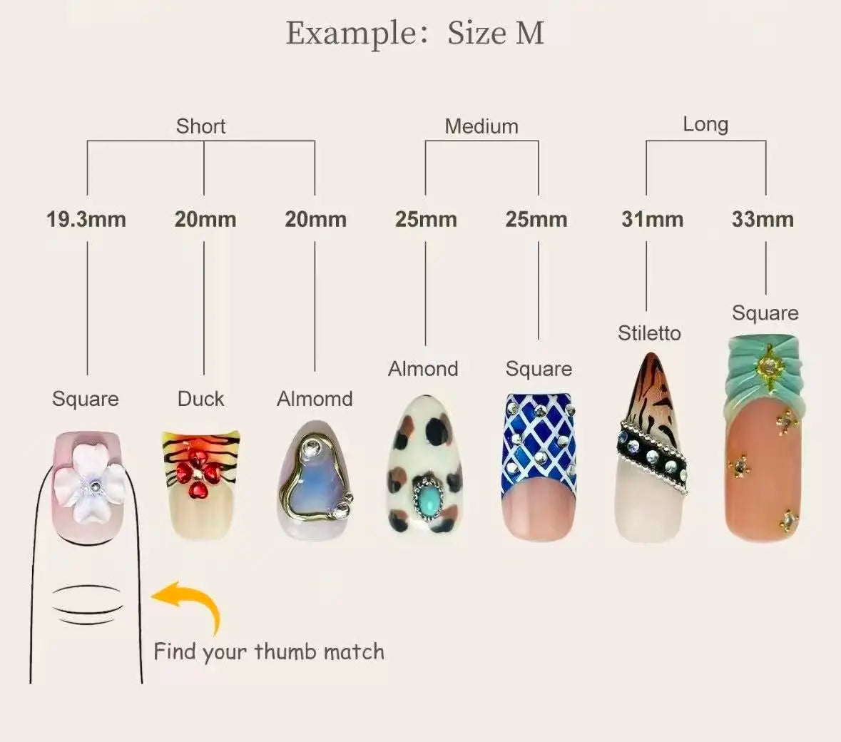 20sets handmade press-on nails selectable size and length random style--jojo