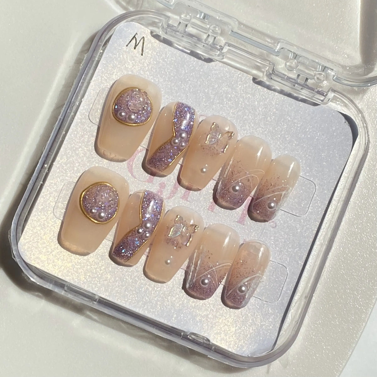 10Pcs Handmade Press On Nails Reusable Medium Handmade Acrylic Press Nails New Summer Collection, Cute Elegant Luxury Cat Eye Design, Ocean Inspired, High Quality Soft Sophisticated Look for Women Nail Art