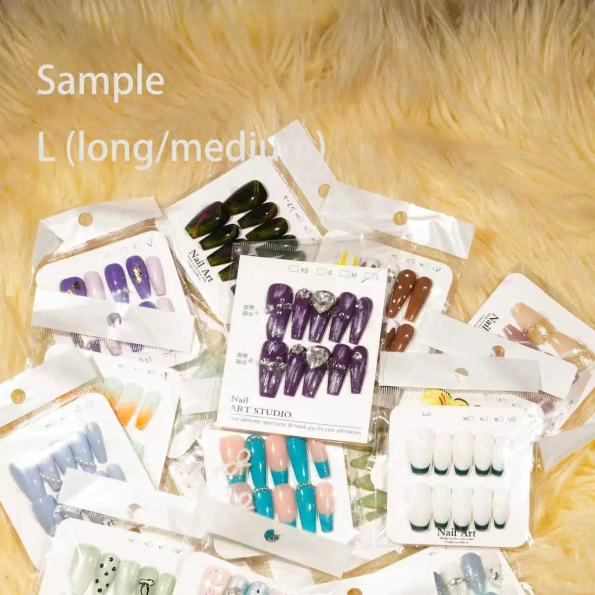 jojo:20sets handmade press-on nails selectable size and length random style