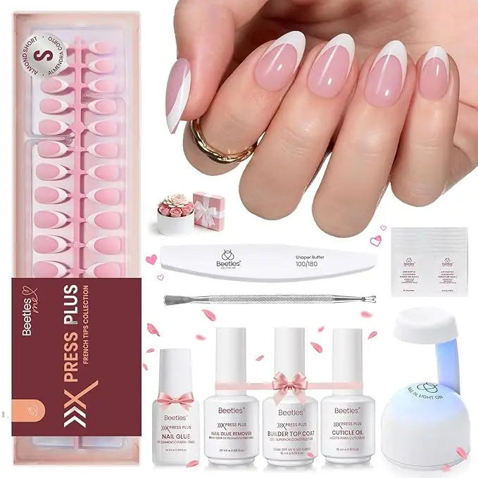 Beetles X Press Plus Press On Nails Tips, French Tip  Square/Squoval/Almond -No File Need DIY Manicure for Nail Extension Gifts for Women thick  press  nails acrylic #Summervibes
