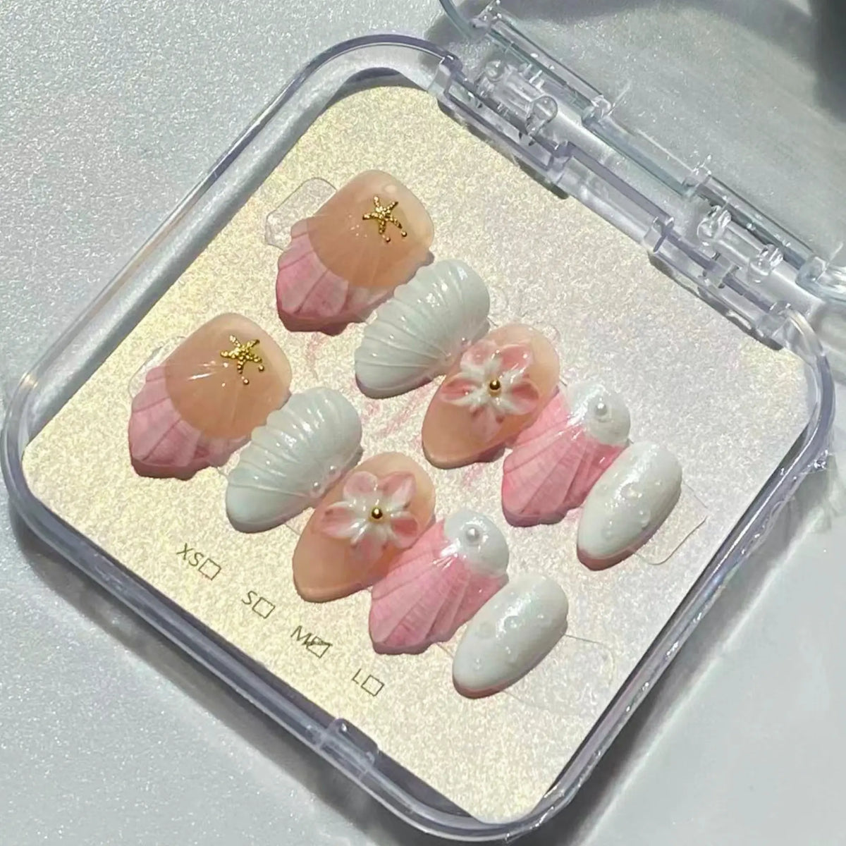 10Pcs Handmade Press On Nails Reusable Medium Handmade Acrylic Press Nails New Summer Collection, Cute Elegant Luxury Cat Eye Design, Ocean Inspired, High Quality Soft Sophisticated Look for Women Nail Art