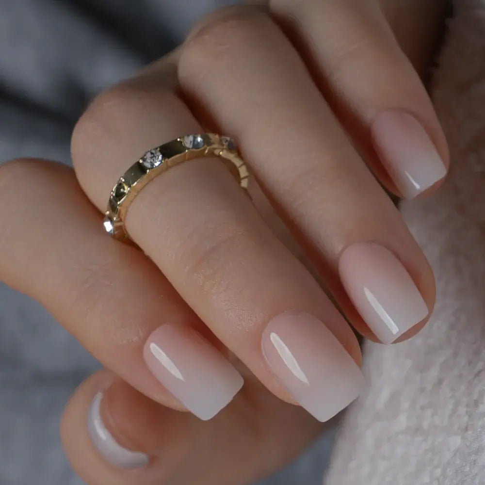 CurvLife Soft Nude Pink Gradient Press-On Nails | 30Pcs | Short Square | Elegant Natural Ombre Finish | Summervibes | No UV Needed, Easy to Apply, Comfortable Fit, Long-Lasting | Perfect for Daily Wear, Office Looks, Romantic Dates & Minimalist Nail Art
