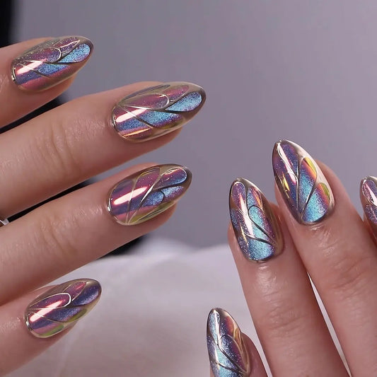 CurvLife Luxury Art Press-On Nails Collection – 30PCS Long Almond Styles, Intricate French Tips, Metallic Lines, Gem Accents and Elegant Statement Designs, Reusable Salon-Quality Nails for Special Occasions, Parties and Refined Everyday Glam