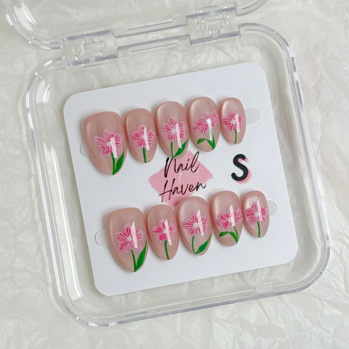 NailHaven| Short Almond Continued Collection - 10 Pcs Handmade Press-On Nails| Cute Acrylic Nails, High Quality Reusable