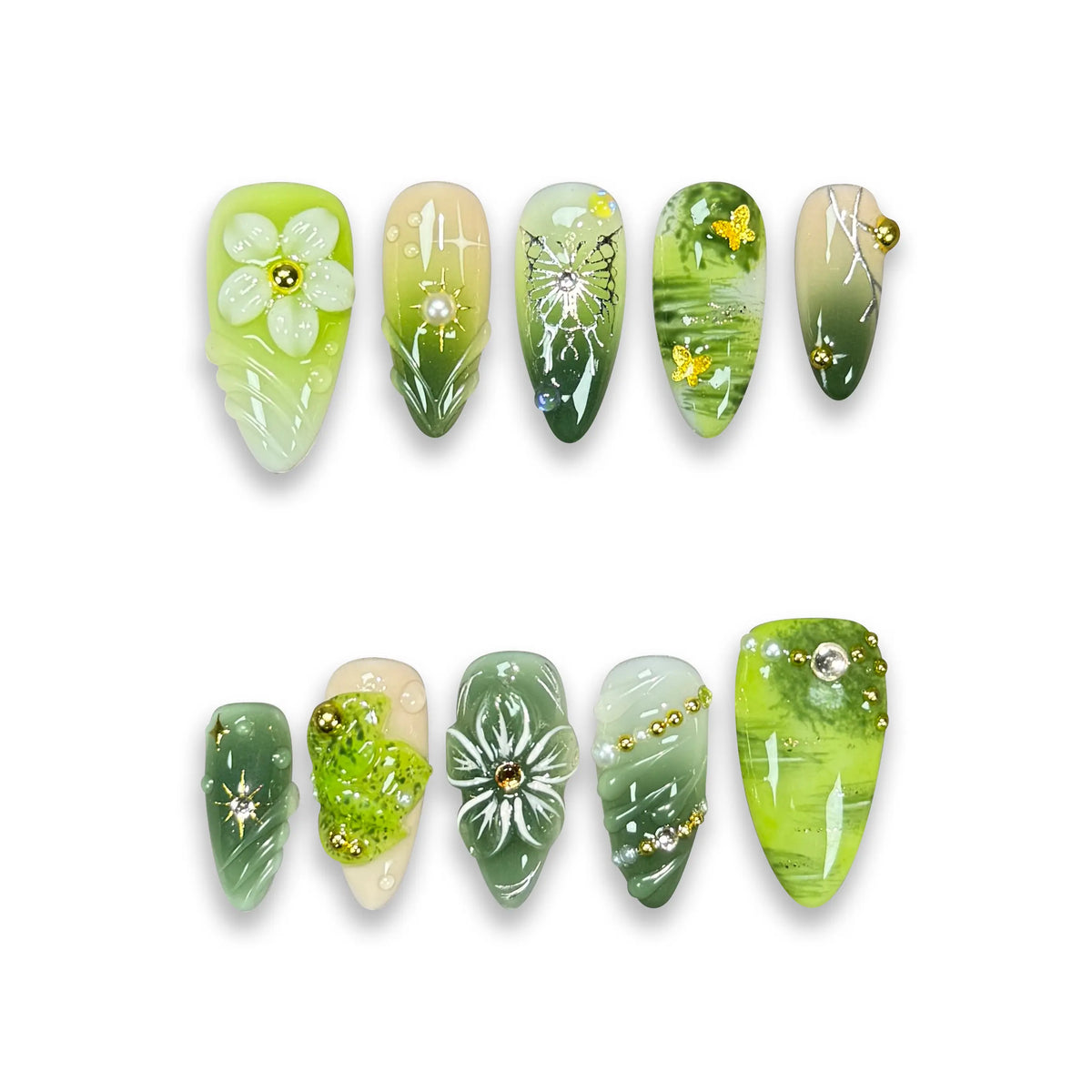 Pressmeon Handmade Press-on Nails | Holy Glory | Long Stiletto Shape Collection | 3D Luxury Salon Quality | Reusable & Extra Durable | Eco Package
