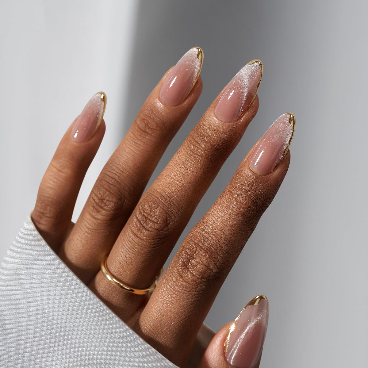 BTArtbox Press On Nails, Short Almond French Tip Nails, 32 Pcs Full Kit