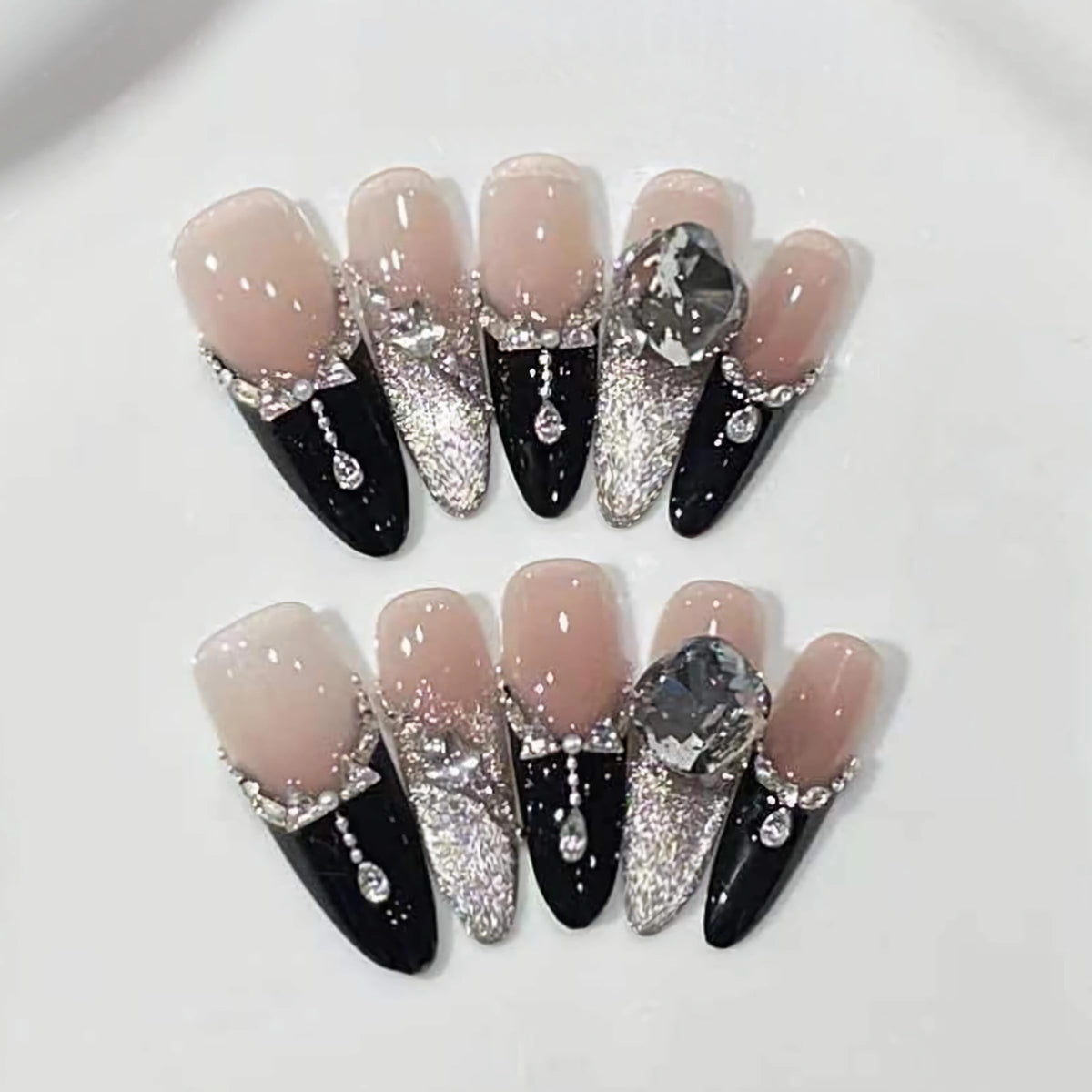 BABALAL Press On Nails Extra Long Stiletto Fake Nails Amber Tortoise Leopard Print 3D Metal Gold Swirl with Rhinestone Vintage Y2K Fall Luxury Glue On Nails