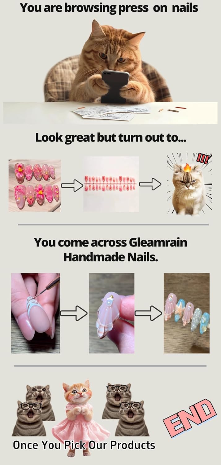 Handmade Press on Nails M Size 10 Pcs