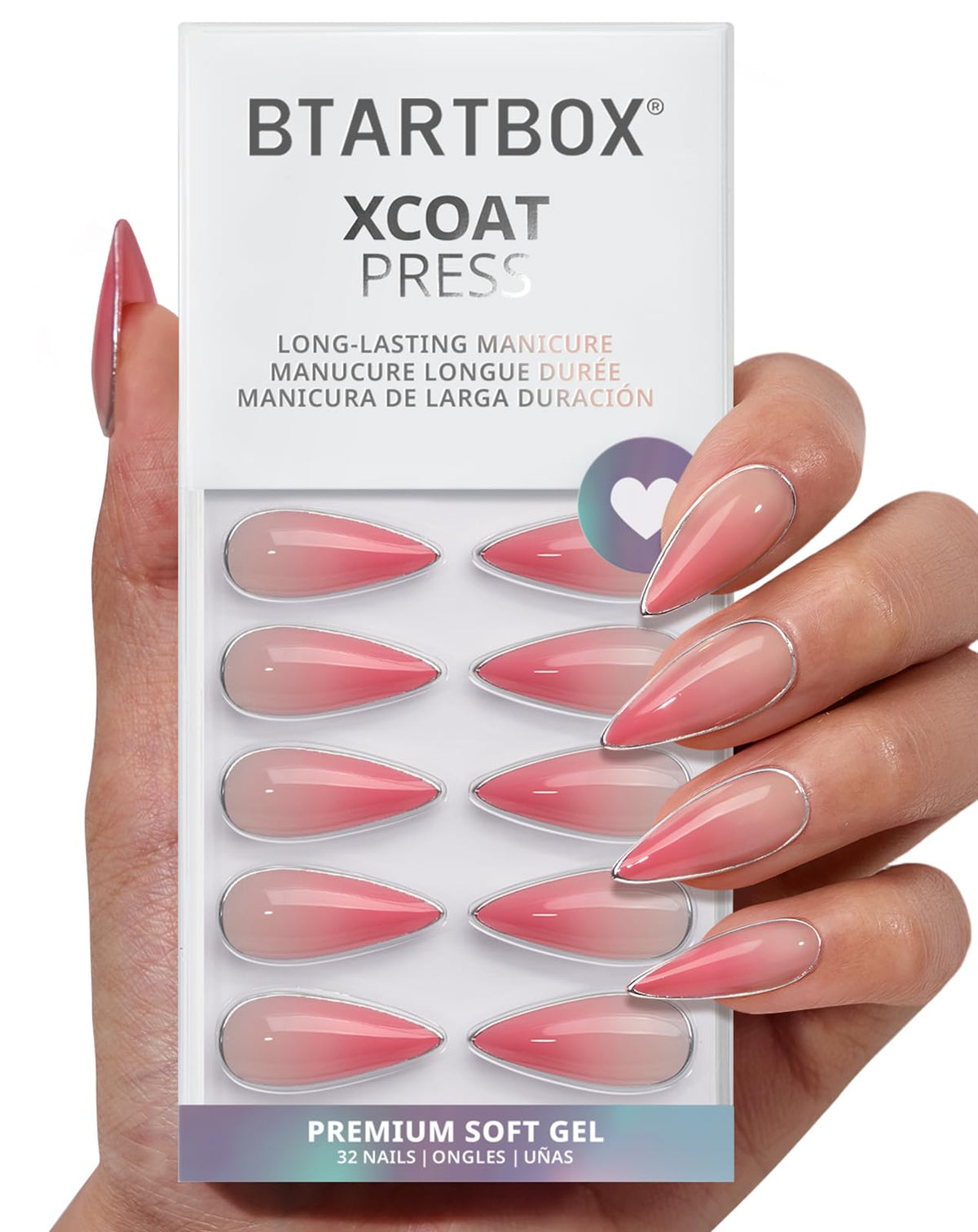 BTArtbox Press On Nails, Extra Short Almond Baby Pink Nails, 32Pcs Full Kit