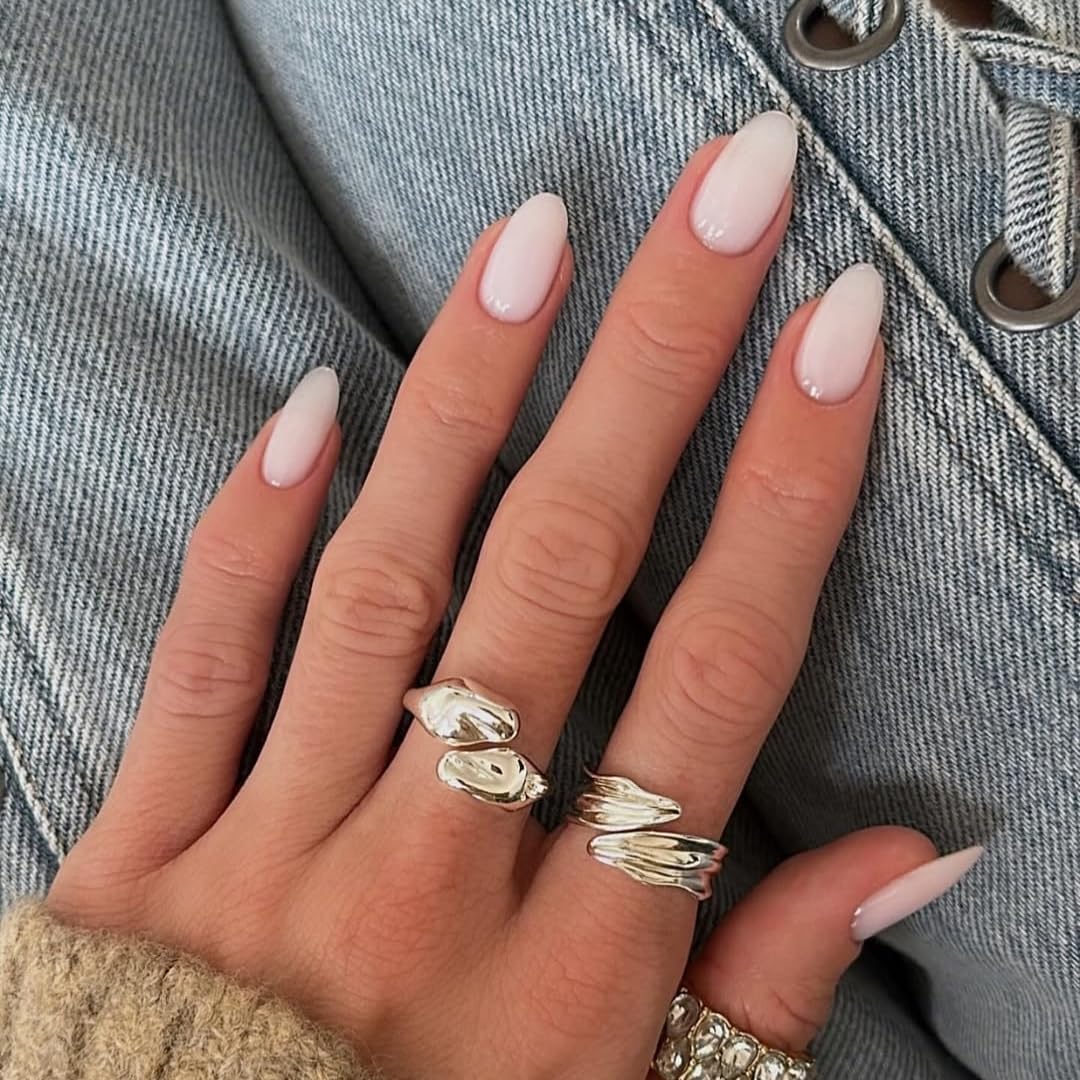 KQueenest Pastel Light Pink Press on Nails Short Oval, Glossy Soft Gel Fake Nails Press on, Round Fake Nails with UV Cover, Thick Acrylic Glue on Nails for Wome Wedding & Everyday 30 Pcs