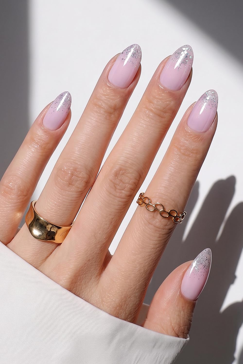 AzureBeauty Short Almond French Tip Press On Nails, Glazed Donut, 32 Pcs
