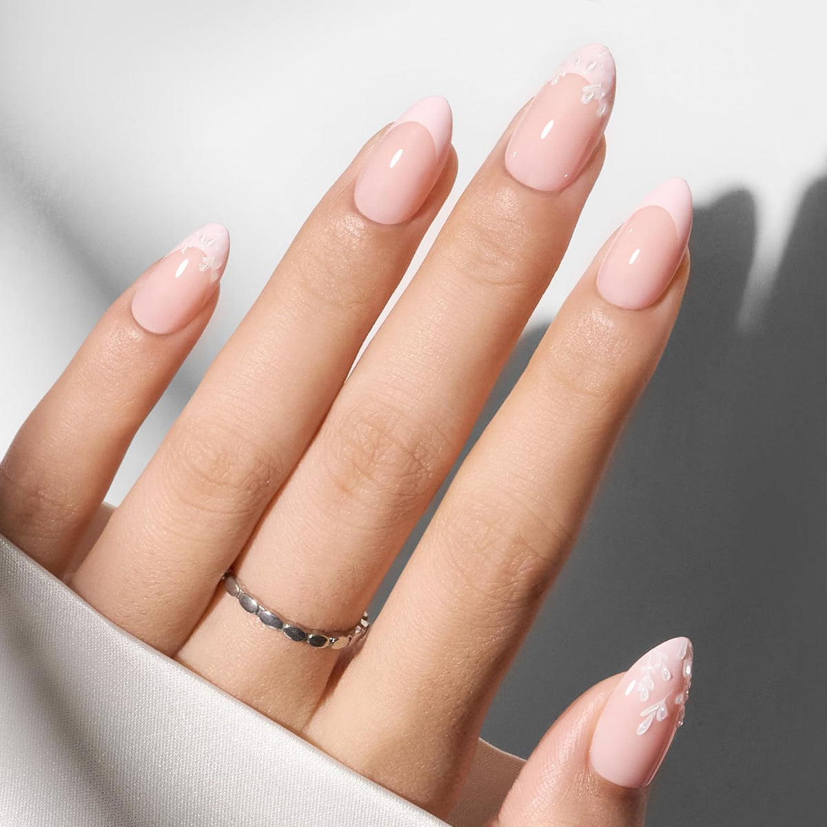 Modelones Extra Short Press on Nails, French Tips Squoval Fake Nails
