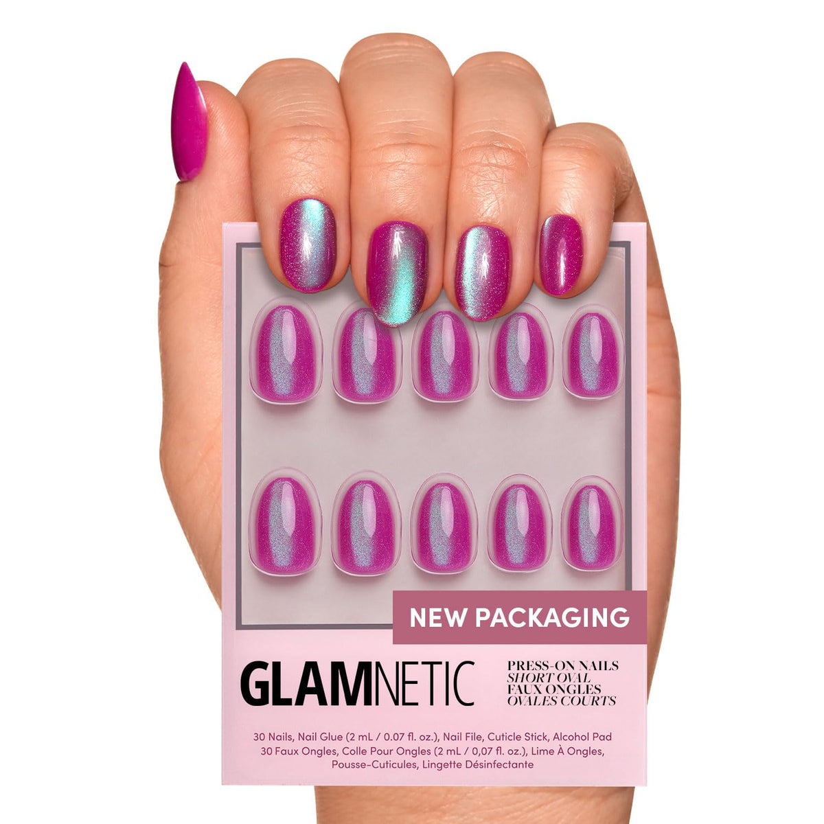 Glamnetic Press On Nails - Medium Square, Glossy Fake Nails 30 Pc Full Kit