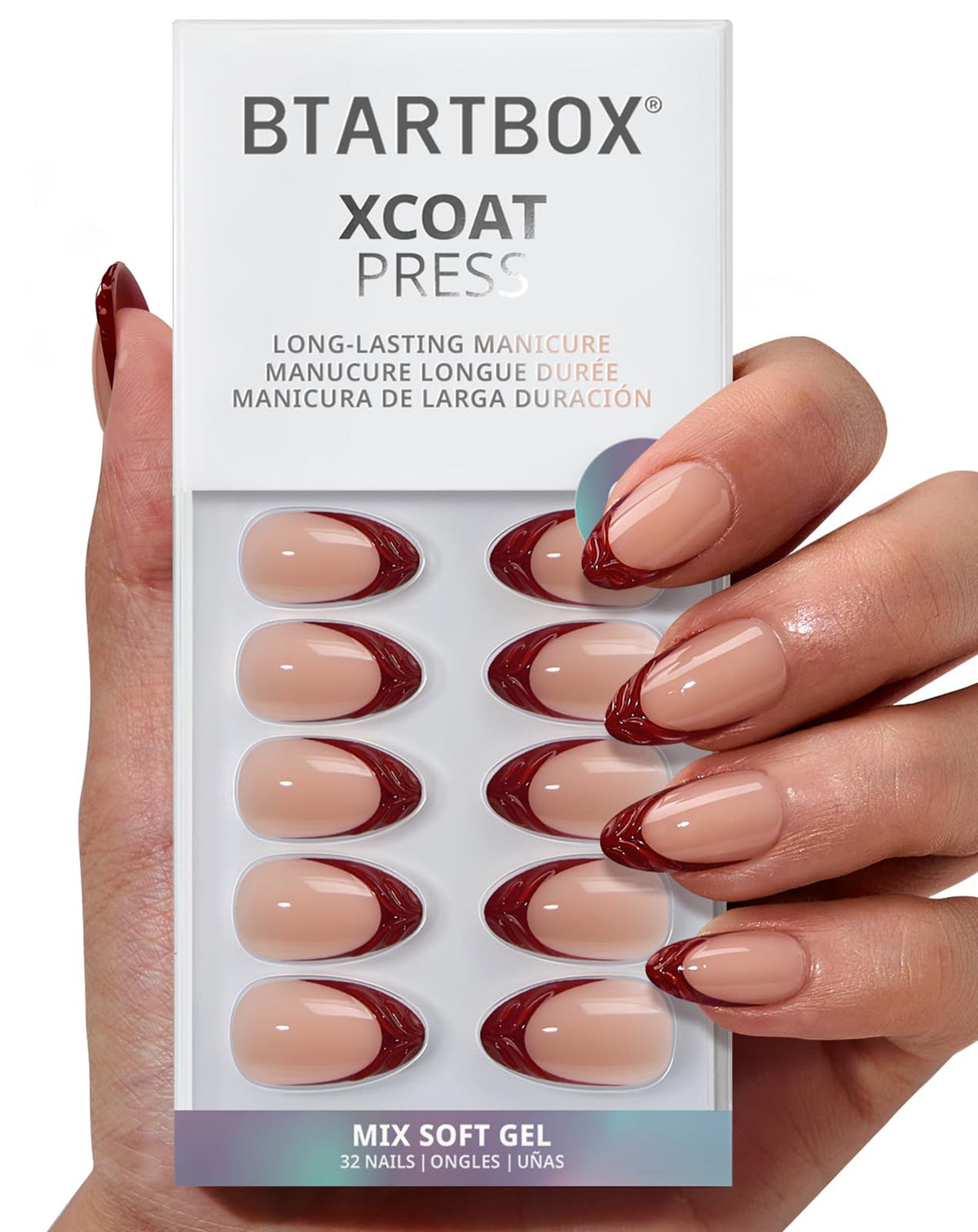 BTArtbox Press On Nails, Short Almond White Fake Nails, 32Pcs Full Kit
