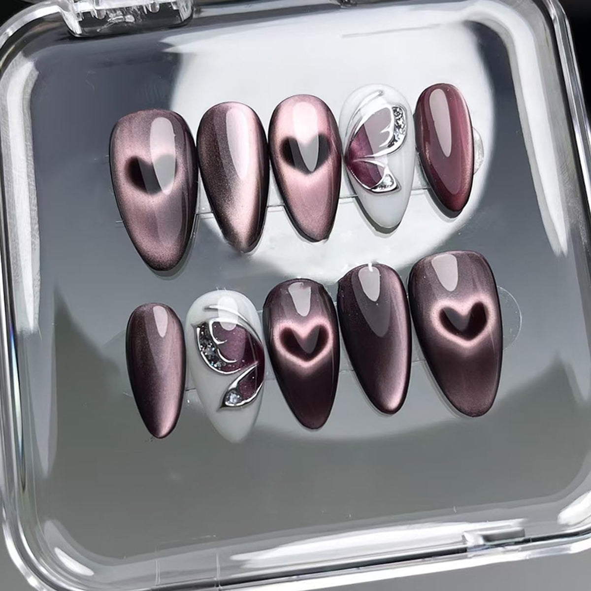 30Pcs Gold Star Moon Press on Nails Long Stiletto French Tip Fake Nails Press on 3D Chrome Gold Design Sun False Nails Irregular Gilded Lines Full Cover Purple Glossy Artificial Acrylic Nail for Women