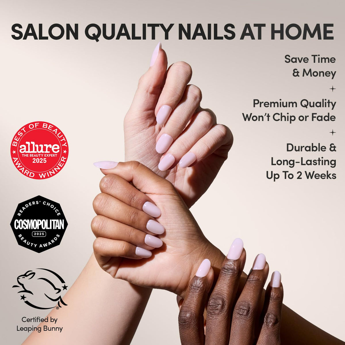 Glamnetic Press On Nails - Short Round, Glossy Fake Nails 30 Pc Full Kit