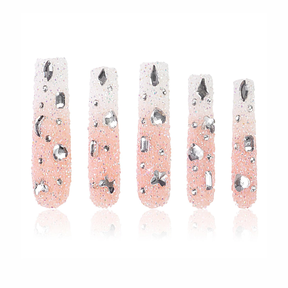 LOVFUL Gold Bling Press On Nails, Stunning Drill Glue On Nails, Luxury Fake Nails, Princess Nails | Handmade Nails l Fake Stick on nails | Square Long 2.2 in | H84(L)