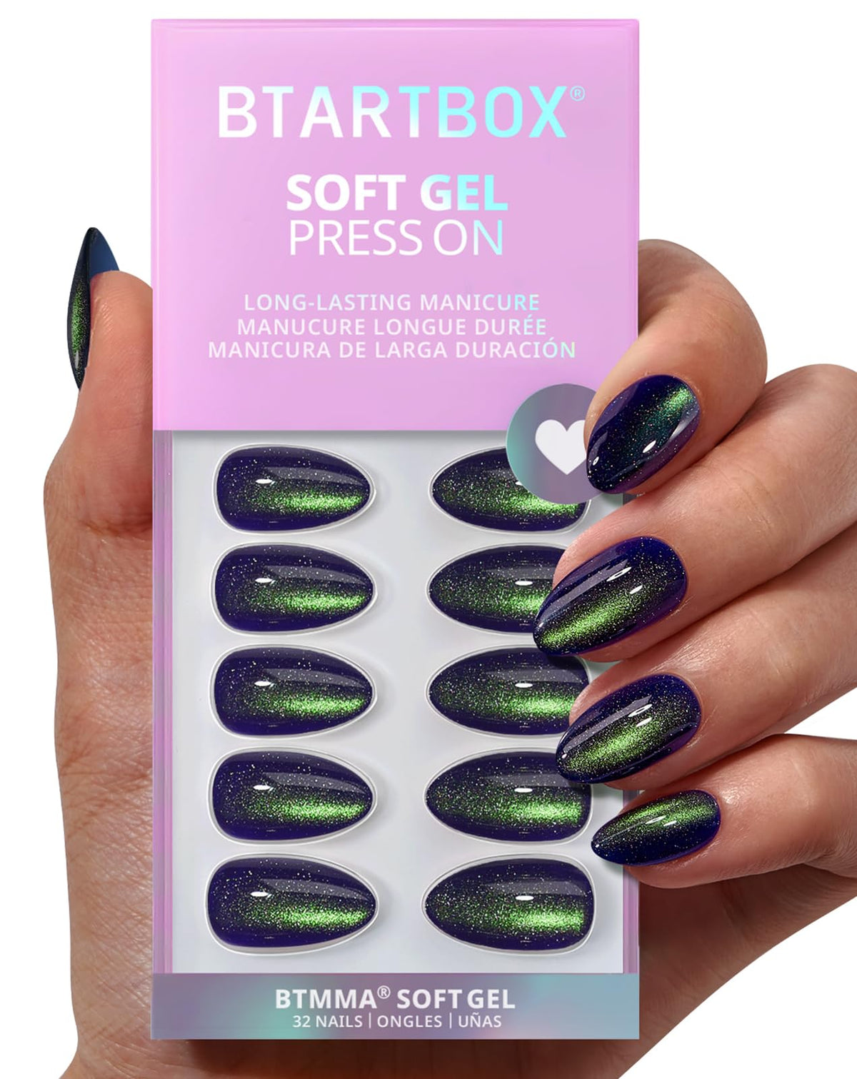 BTArtbox Press On Nails, Short Almond French Tip Nails, 32 Pcs Full Kit