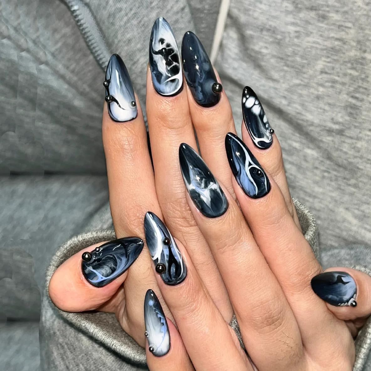 BABALAL Bridal Lace Press On Nails, Medium Almond Fake Nails with 3D White Floral & Pearl, Nude Ombre Acrylic Stick On Nails for Women 24Pcs