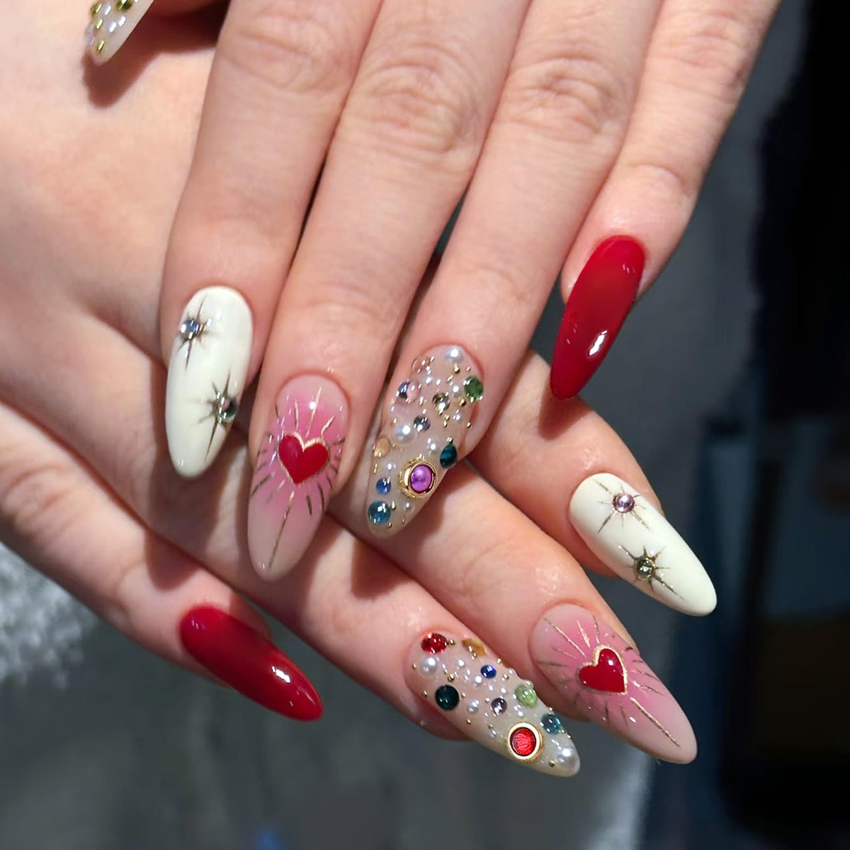 Bridal Press on Nails Short Almond Nude 3D White Floral Lace Pearl Wedding