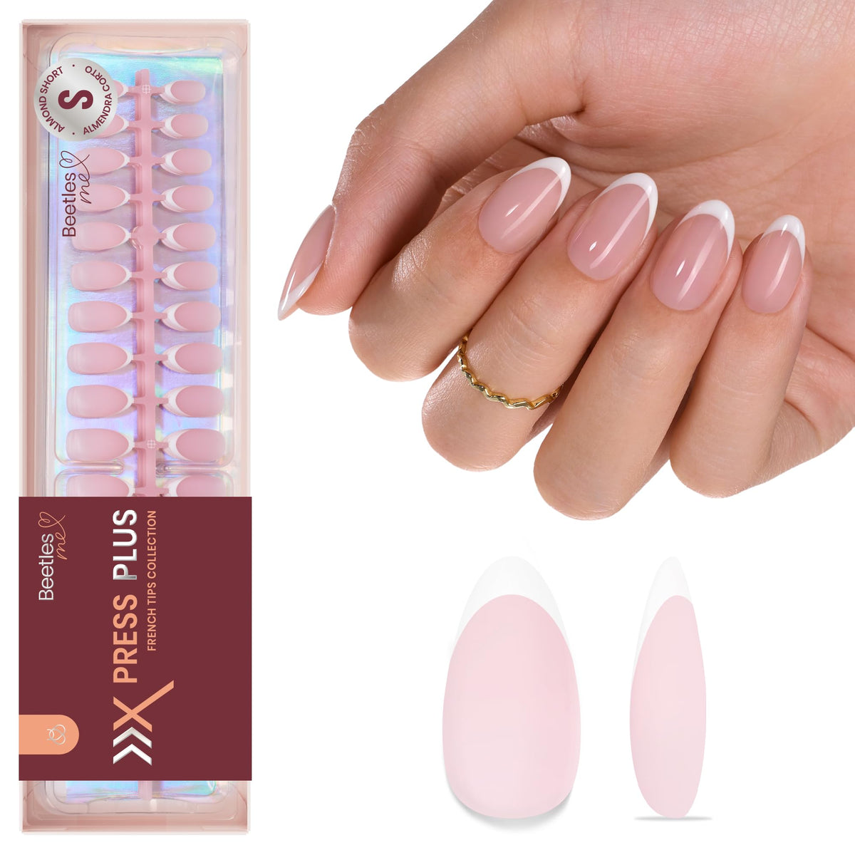 Beetles French Tips Press On Nails - Short Square 150 Pcs