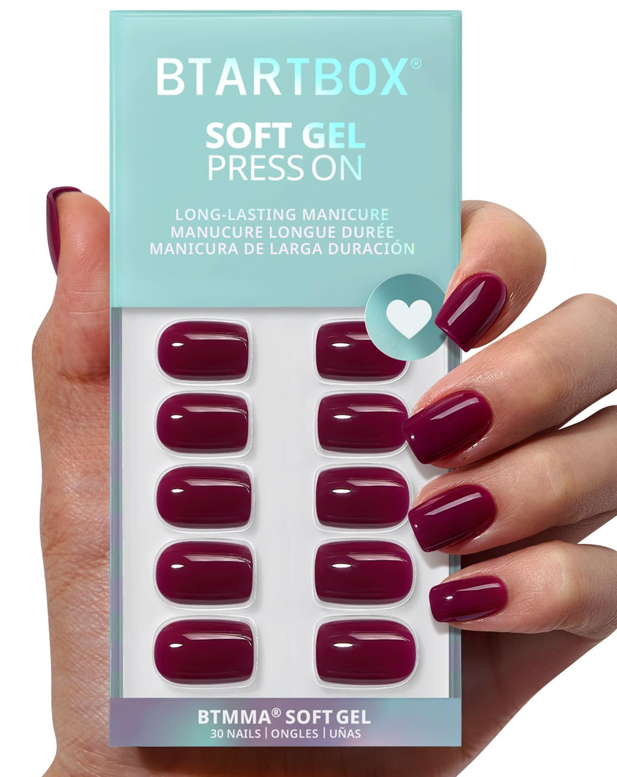 BTArtbox Press On Nails, Short Square Pink Fake Nails, 32Pcs Full Kit