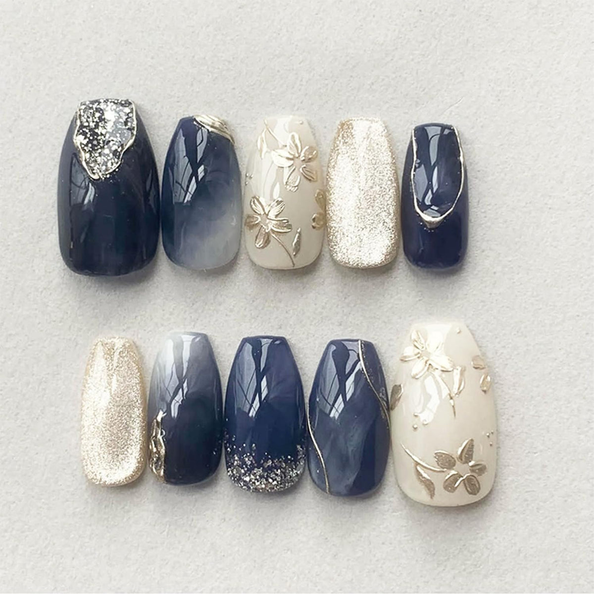 24pcs White French Tip Press on Nails Medium Almond Fake Nails with 3D Bow Acrylic Nails Design Gold Line Stick on Nails French False Nails Kit Full Cover Glue on Nails for Women Nail Decoration