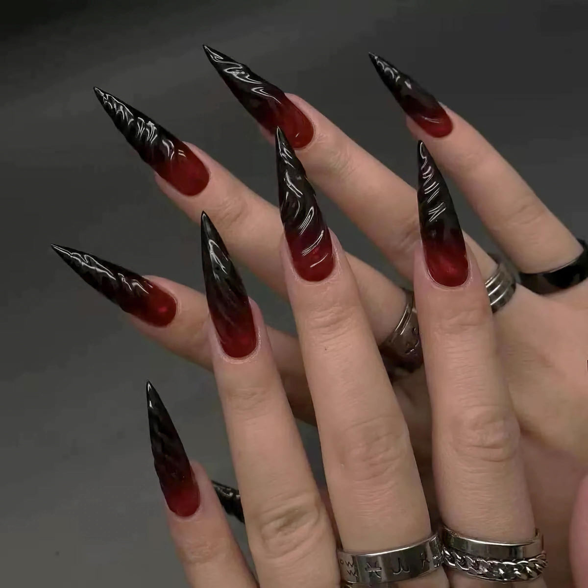 BABALAL Press On Nails Extra Long Stiletto Fake Nails Amber Tortoise Leopard Print 3D Metal Gold Swirl with Rhinestone Vintage Y2K Fall Luxury Glue On Nails