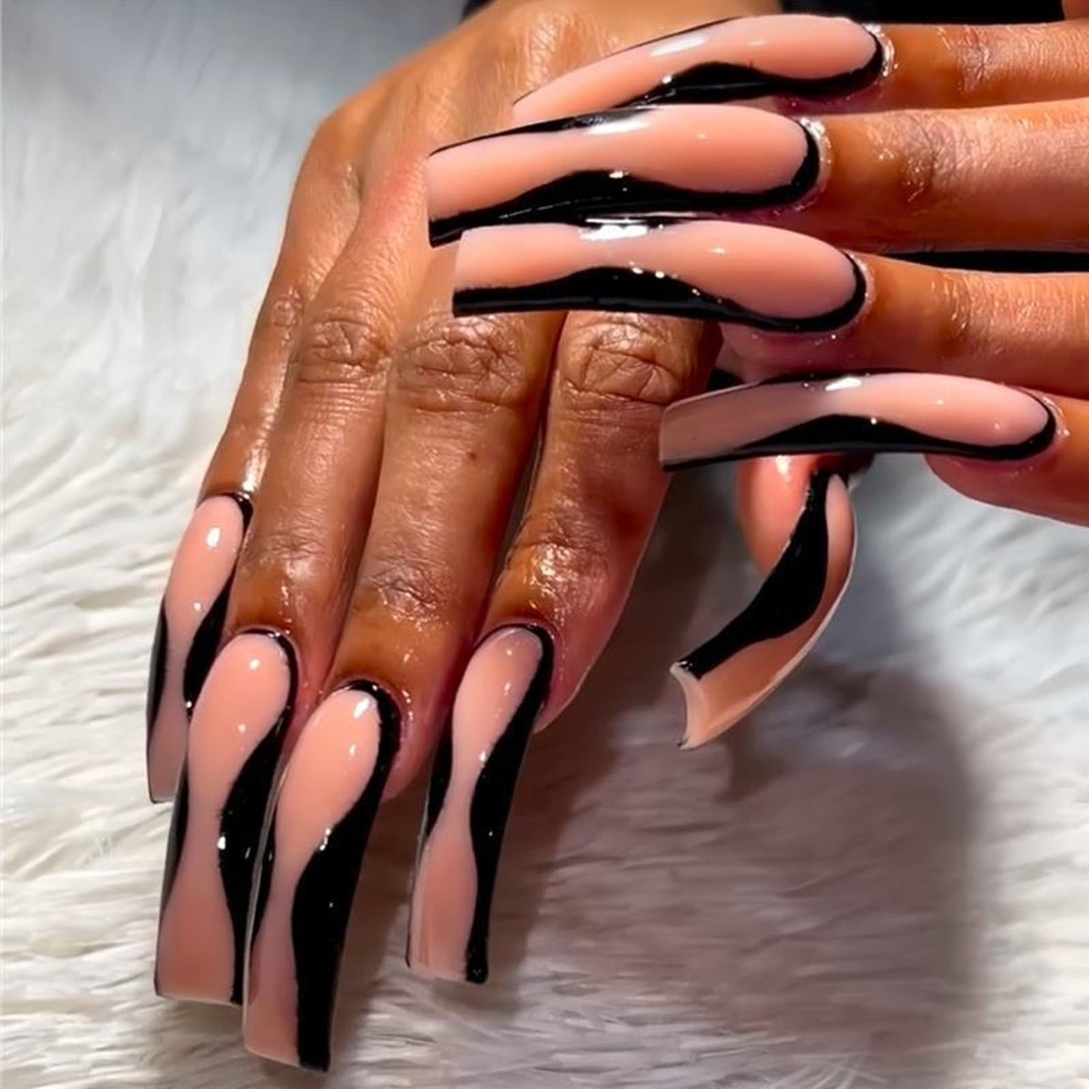 IMSOHOT Luxury Handmade Press on Nails Long Square Fake Nails with 3D Flower Designs Glossy Blue French Tips False Nails Full Cover Acrylic Glue Stick on Nails for Women