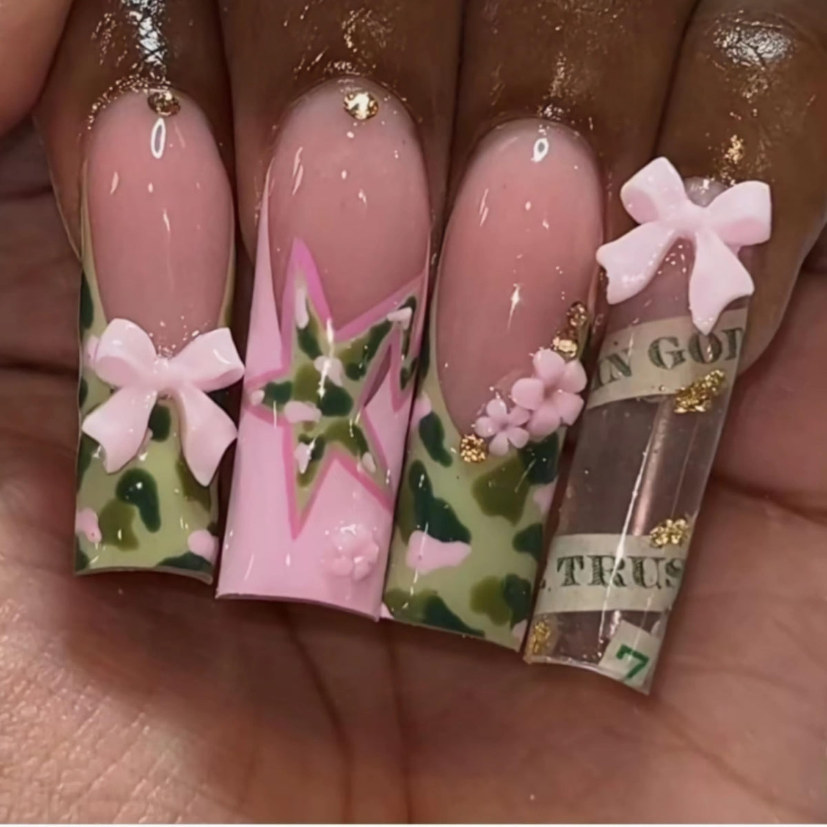 BABALAL Press on Nails, Extra Long Square Fake Nails, Gold Chrome French Tip, Luxury Rhinestone & Star Charm Design, Bling Shiny Reusable Glue on Nails 24Pcs