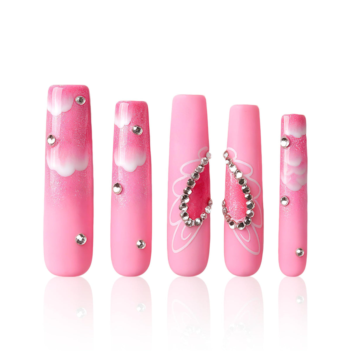 LOVFUL Gold Bling Press On Nails, Stunning Drill Glue On Nails, Luxury Fake Nails, Princess Nails | Handmade Nails l Fake Stick on nails | Square Long 2.2 in | H84(L)