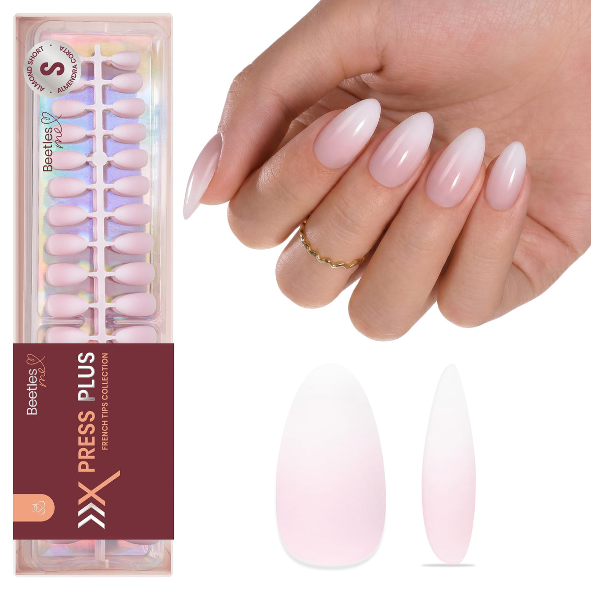 Beetles French Tips Press On Nails - Short Square 150 Pcs