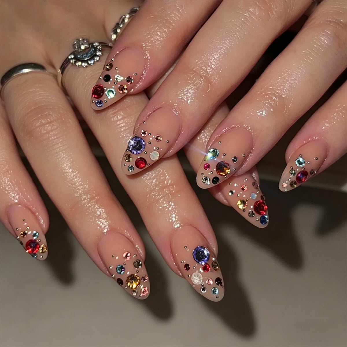 HOSAILY Medium Almond White French Tip Press on Nails 3D White Embossed Floral Designs Fake Nails Pearl Gold Glue on Nails Rhinestones Stick on Nails, 24PCS Bridal Luxury Nails for Women Daily Wedding