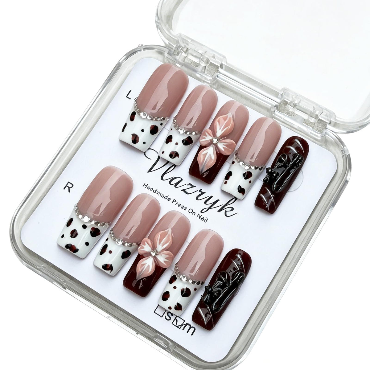 White Medium Square Handmade Press On Nails, French Tip 3D Heart Design