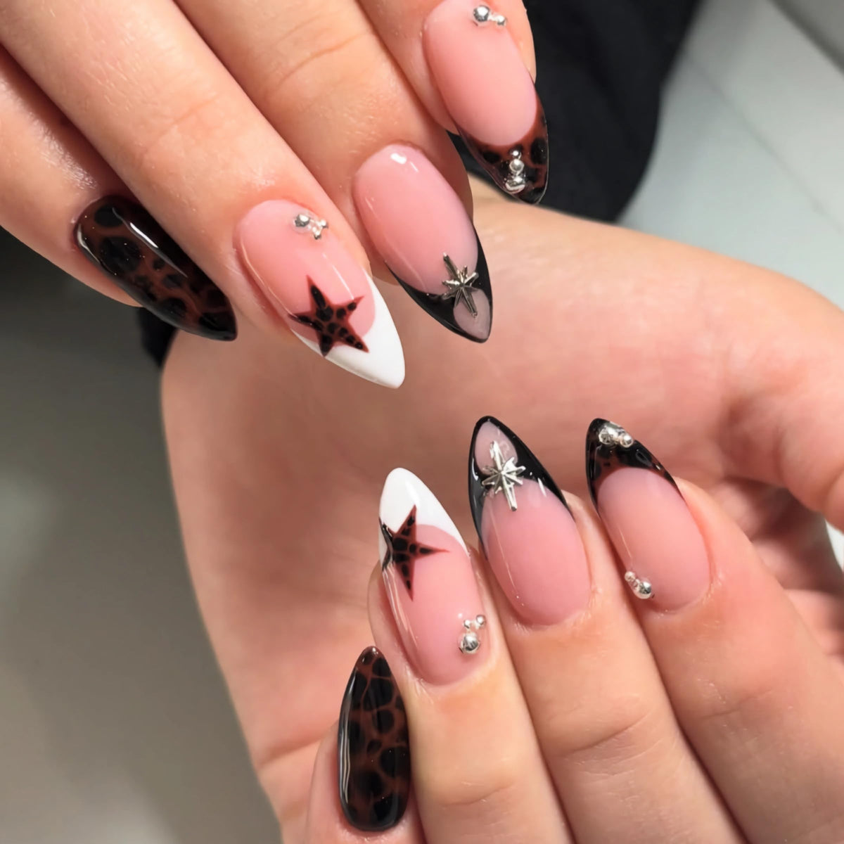 BABALAL Press On Nails - Medium Almond Fake Nails, Pink White Gradient, Rhinestone Gold Bangle, Glossy Coquette Wedding Bridal Glue On Nails 24Pcs