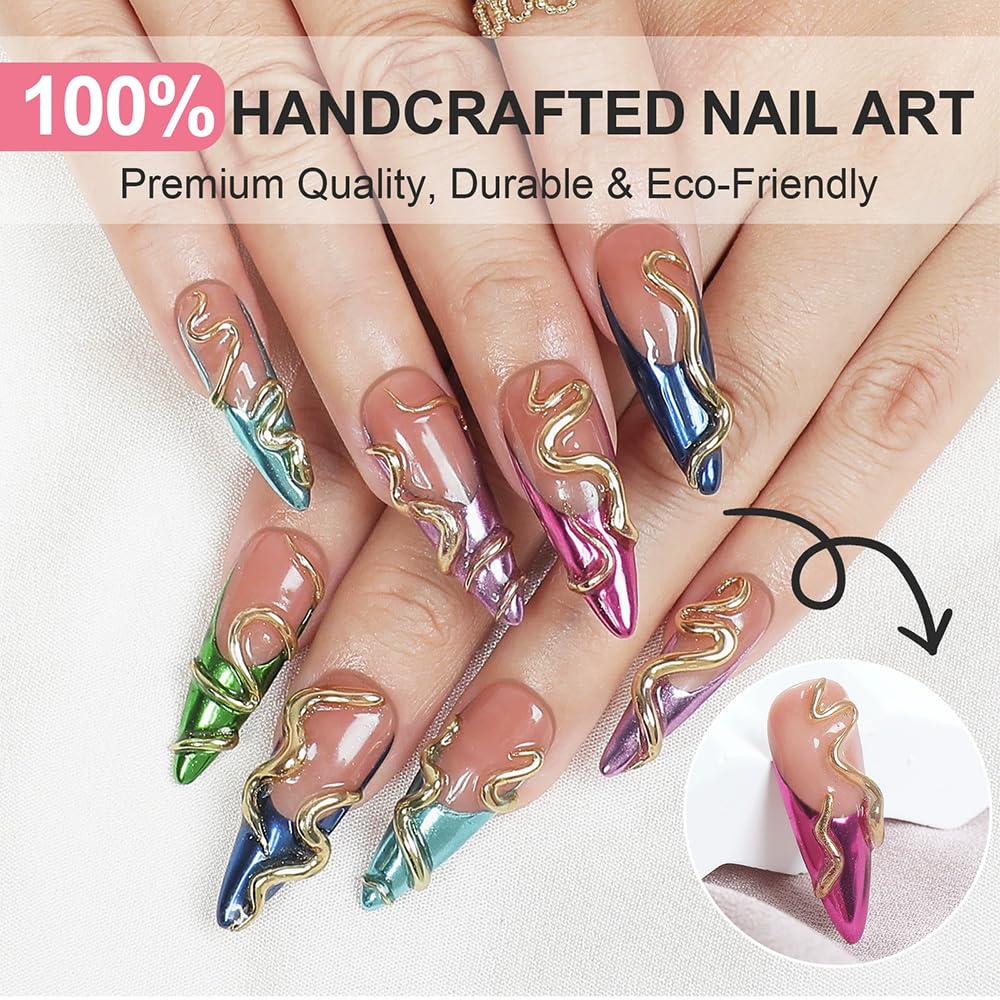 Handmade Press on Nails Medium Square Fake Nails Green Ombre French Tip with 3D Flower Designs luxury Rhinestones Glossy Cute Acrylic Nails for Women 10pcs (Size M）