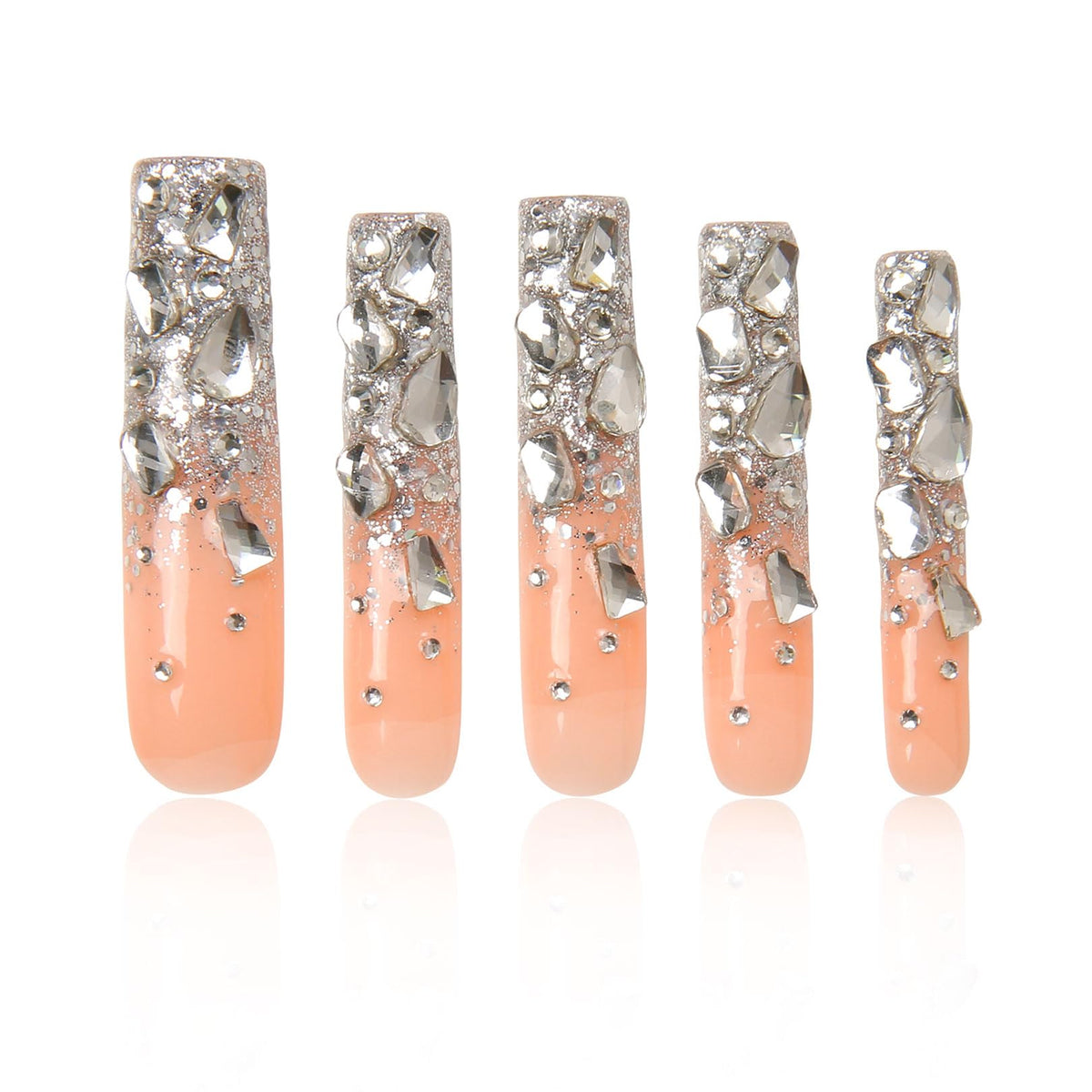 LOVFUL Gold Bling Press On Nails, Stunning Drill Glue On Nails, Luxury Fake Nails, Princess Nails | Handmade Nails l Fake Stick on nails | Square Long 2.2 in | H84(L)