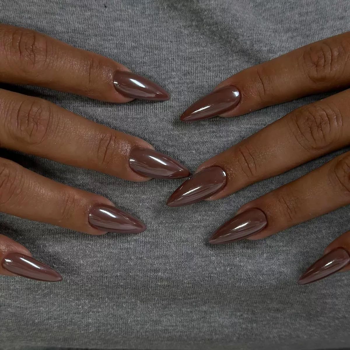 Almond Press on Nails Medium - Fall Fake Nails with Gold Line Design - White Full Cover Stick on False Nails - for Women 24 Pcs