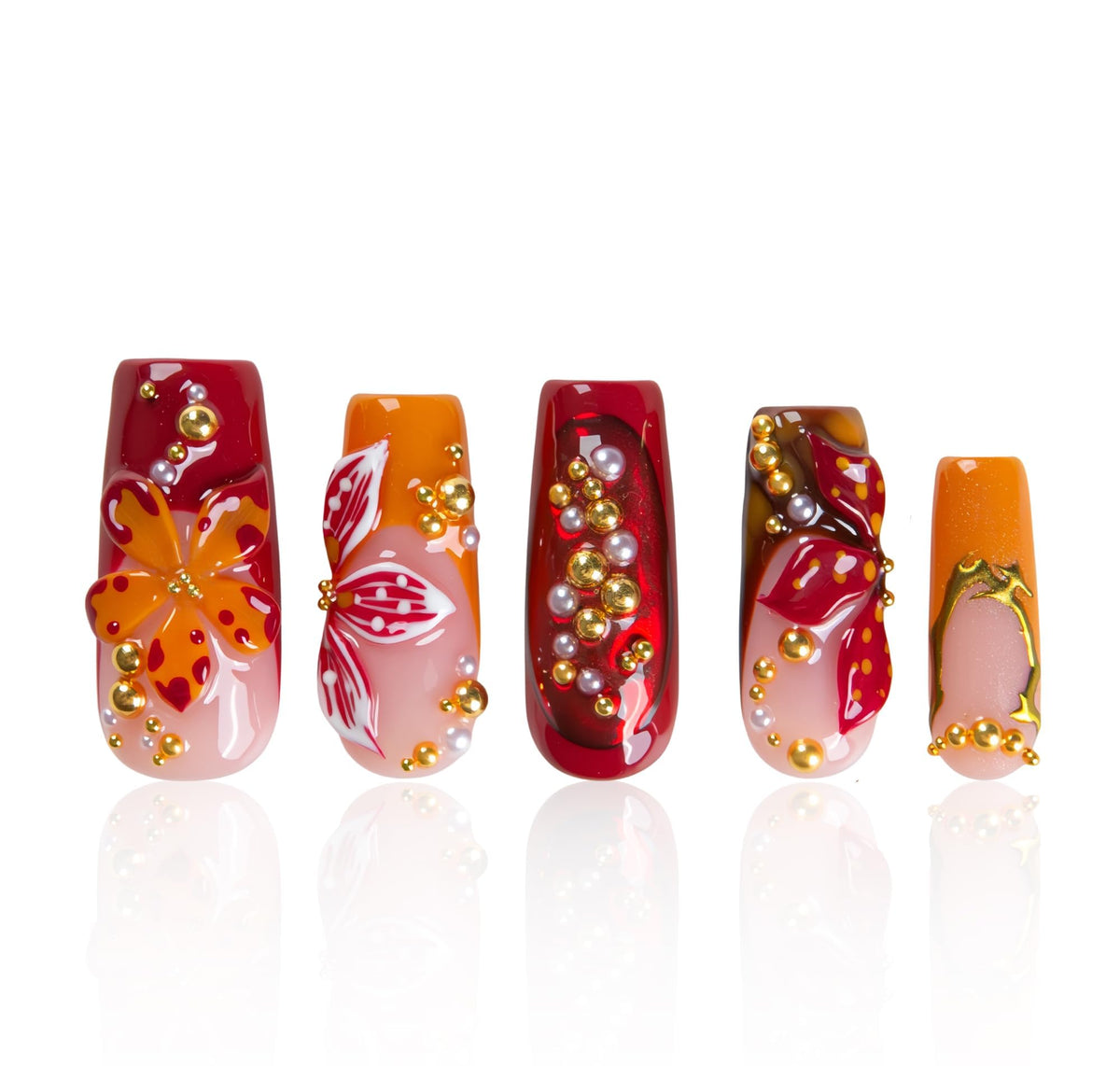 LOVFUL Gold Bling Press On Nails, Stunning Drill Glue On Nails, Luxury Fake Nails, Princess Nails | Handmade Nails l Fake Stick on nails | Square Long 2.2 in | H84(L)