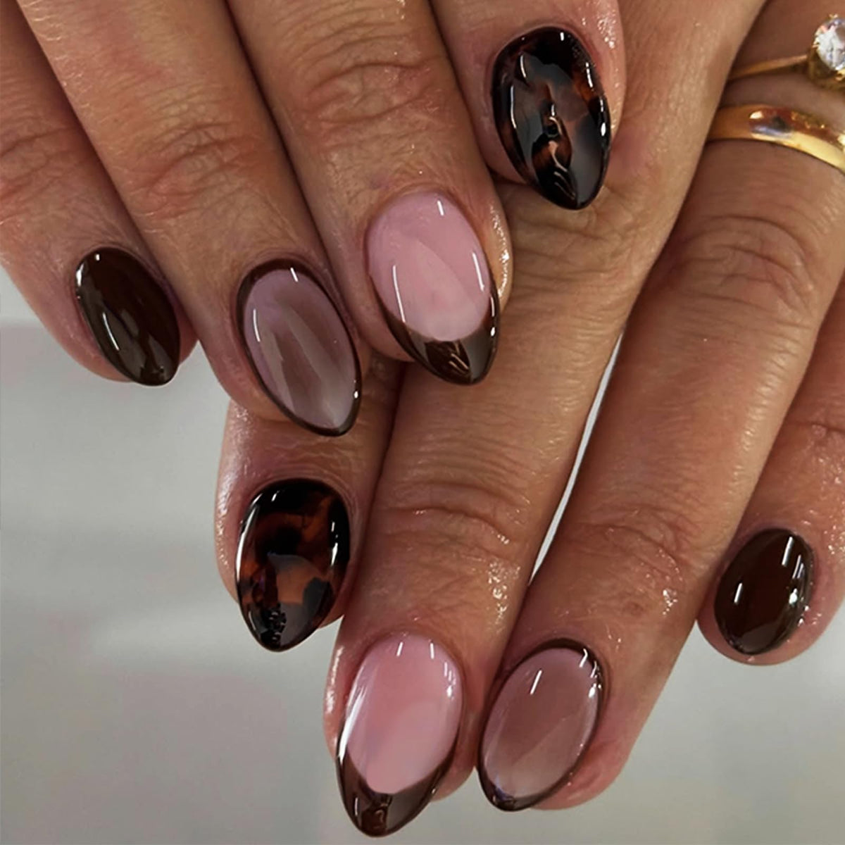 IMRAIN Medium Almond Silver Glitter French Tips False Nails with Rhinestone Designs - Glossy Full Cover Glue on Artificial Stiletto Nude Nails for Women Girls - 24 Pcs