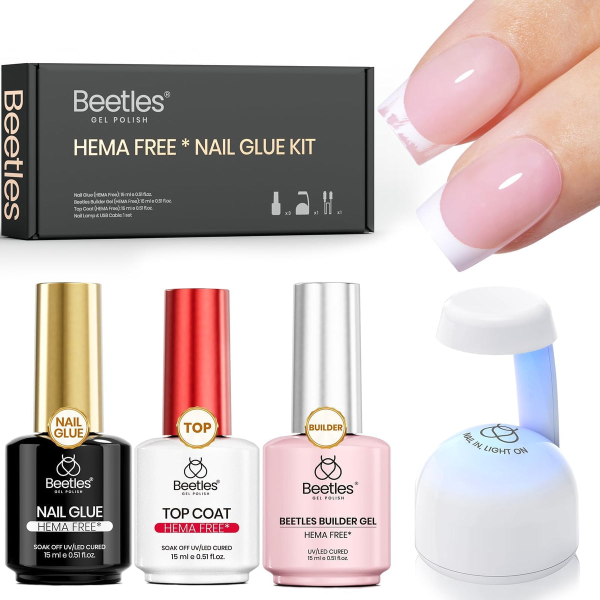 Beetles French Tips Press On Nails - Short Square 150 Pcs