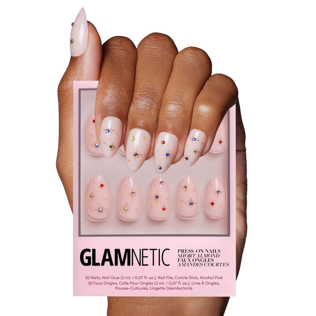 Glamnetic Press On Nails - Medium Square, Glossy Fake Nails 30 Pc Full Kit